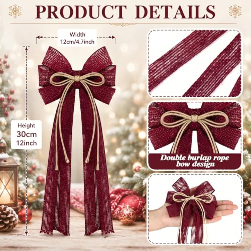 12 Pack Rustic Burlap Christmas Bows for Holiday Decor