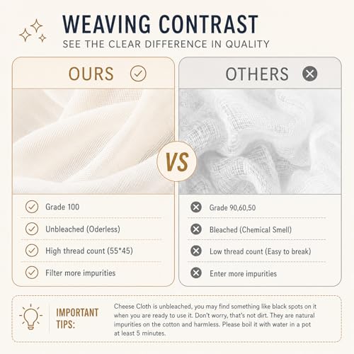 Organic Cheesecloth Set - 5 Reusable Muslin Cloths, 3 Sizes