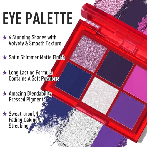 BOBISUKA Purple Eyeshadow Palette and Matte Liquid Lipstick Kit for Costume Makeup