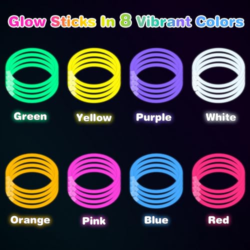 100 Pack 8-Inch Glow Sticks with Connectors - Party Favors