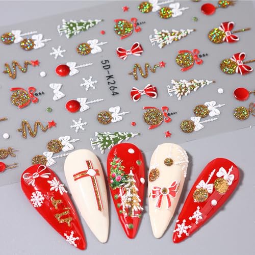 TailaiMei Christmas Nail Decals Stickers - 3 Sheets Self-Adhesive Holiday Nail Art