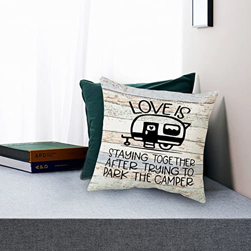 Love Camper Themed Throw Pillow Cover 18x18, Camp-a Flannelette Case