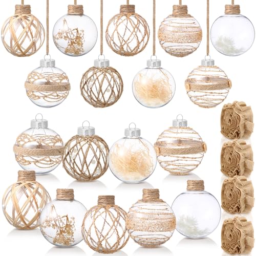 Farmhouse Christmas Ornaments Set with Burlap & Ribbons, 28 Pieces