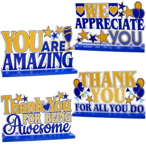 Employee Appreciation Wooden Table Sign Centerpiece, 4.7x8.7 inch, 4-Pack