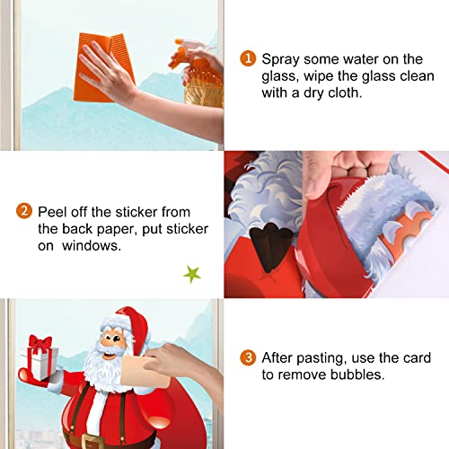 Red Christmas Window Clings Stickers Wreath Snowflakes Santa Wall Decorations - 11 Sheets