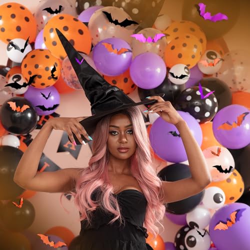 FANDAMEI 140PCS Halloween Bat Wall Decor - Black, Purple, Orange, 3D Indoor Outdoor Bat Stickers for Party & Home