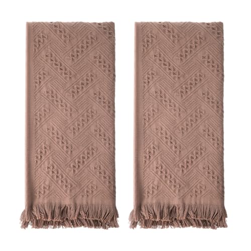 Cobee 2-Piece Cotton Hand Towel Set, Boho Brown Decorative Bathroom Towels