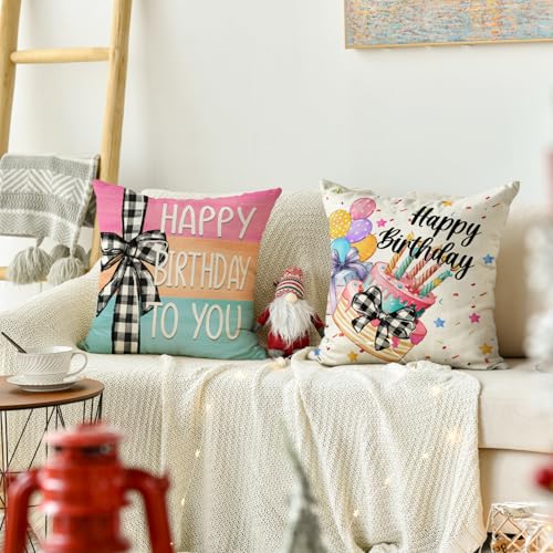 Happy Birthday Throw Pillow Covers Set of 4 - 18x18 Polyester