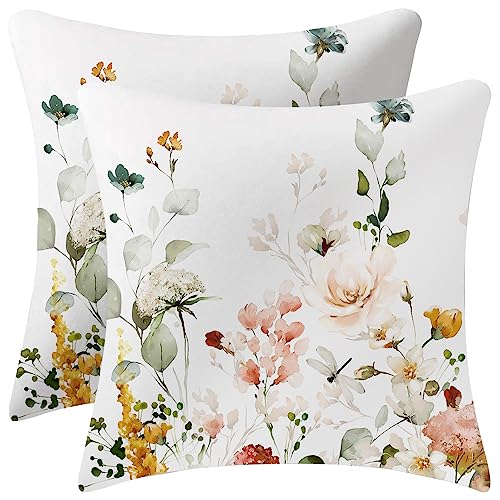 De-Mediocre Floral Velvet Throw Pillow Covers, 18x18 Inch Set of 2