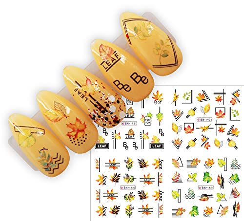 TailaiMei Fall Nail Art Stickers Decals - 24 Sheets Autumn Water Transfers