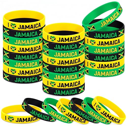 30 Pcs Jamaican Flag Silicone Bracelets - Patriotic Rubber Wristbands