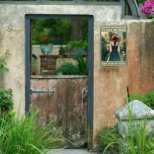 Retro 'And Into The Garden I Go' Metal Sign - 12x8 Garden Decor