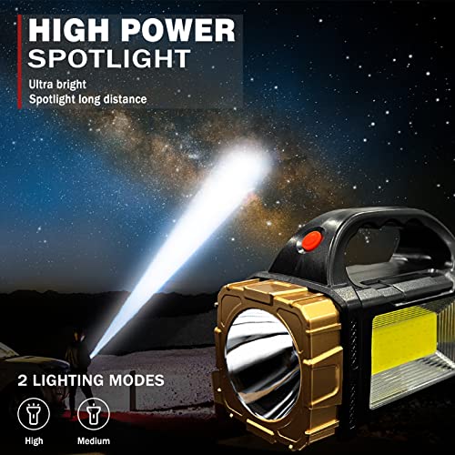 1-Pack Solar Flashlight High Lumens Rechargeable Outdoor Waterproof Spotlight LED Work Light Searchlight Lantern for Camping Emergencies