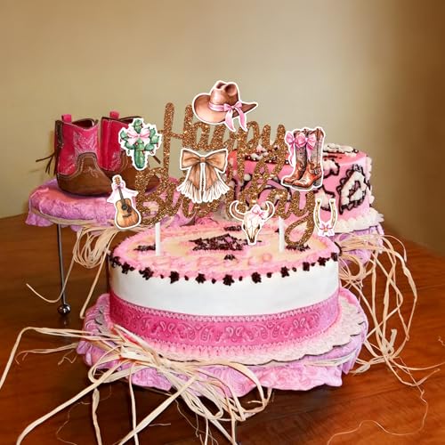 Cowgirl Birthday Cake Topper Western Cowgirl Theme Glitter Decor for Rodeo Party