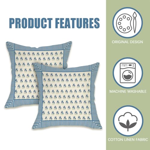 Fahrendom Blue Floral Decorative Throw Pillow Covers - Set of 2