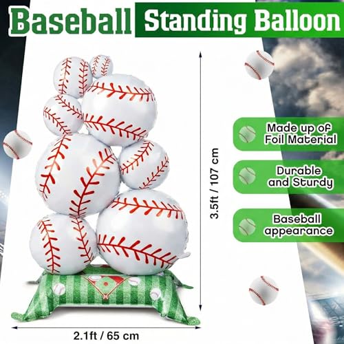 Soulchen 1 Pcs Giant Baseball Balloon - 3.5 ft Self-Standing Party Decoration