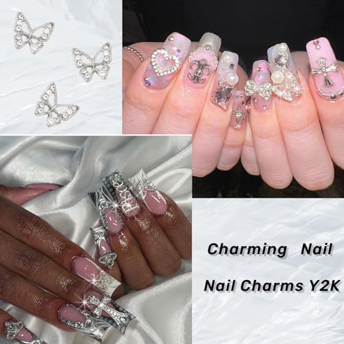 ZUMILLMN 40pcs 3D Butterfly Nail Charms Crystal Rhinestone Metal Alloy Decor