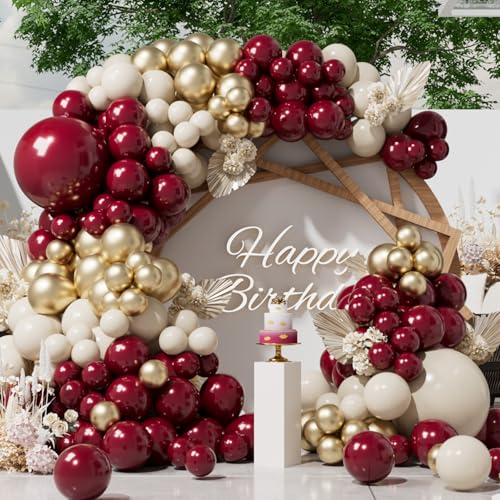 Burgundy Balloon Garland Arch Kit - 153Pcs with Gold Accents