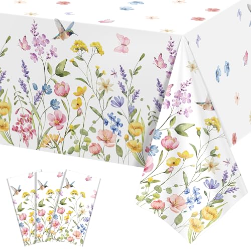 NatNarr Wildflower Disposable Plastic Tablecloths, 3 Pack 54x108 Inch
