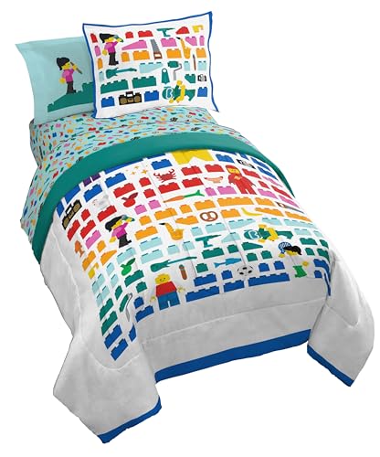 Kids LEGO Comforter Set - White Full Size Bedding with LEGO Design - 7 Pieces