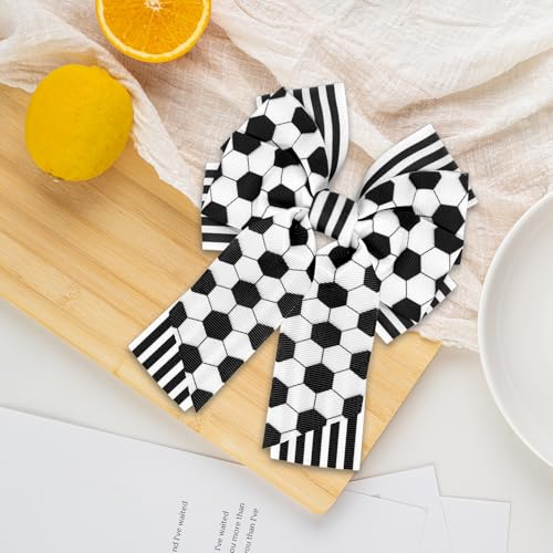 2Pcs Soccer Ball Bow Hair Clips - Black and White Football Hair Accessories