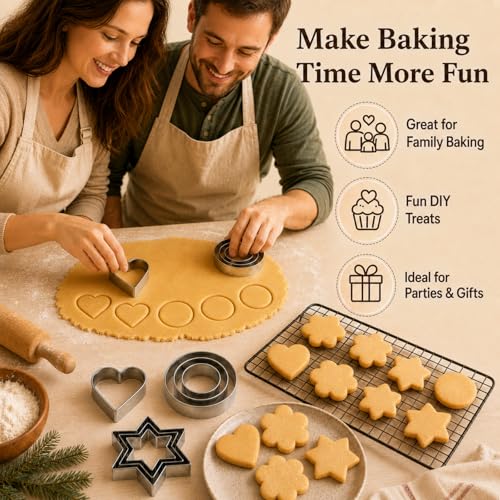 12-Piece Stainless Steel Cookie Cutter Set - Hearts, Stars & Flowers