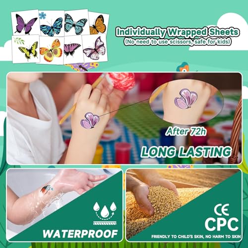 EMOME 50 Sheets Butterfly Temporary Tattoos for Girls Birthday Party Favors