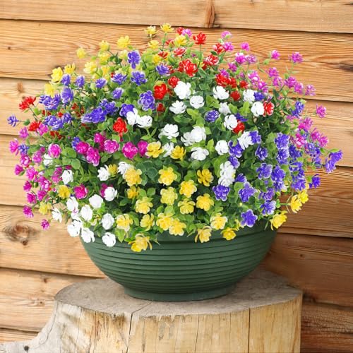 Bassion 20-Bundle Multicolor Artificial Flowers, UV Resistant Faux Plants