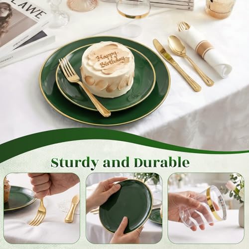 Green Gold Disposable Dinnerware Set for 50 Guests - 350PCS