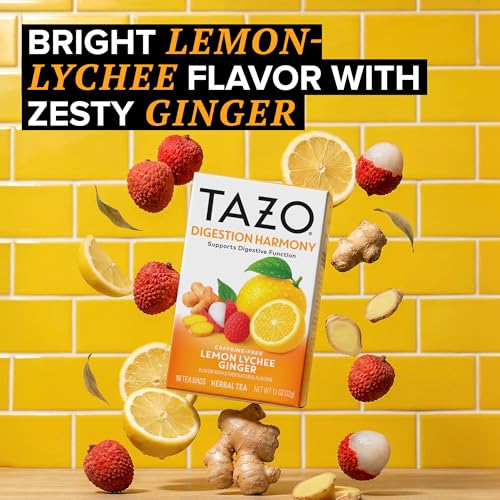 TAZO Digestion Harmony Herbal Tea Bags - Lemon Lychee Ginger, 16ct (6-Pack)