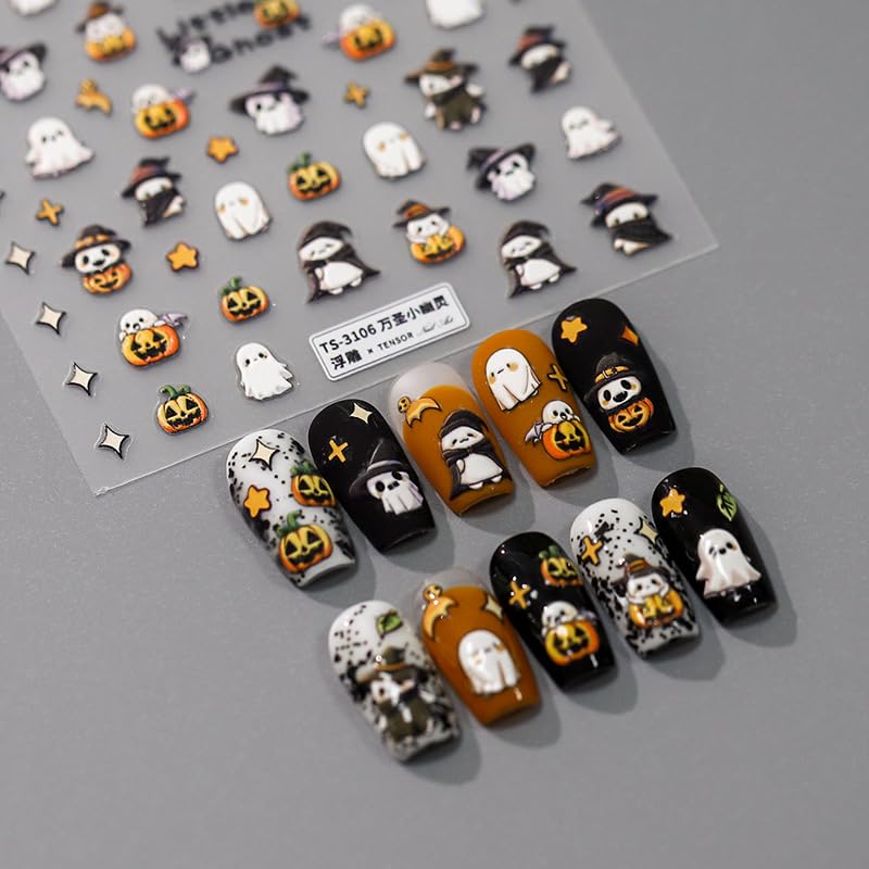 5D Embossed Halloween Ghost Nail Art Stickers Self-Adhesive Decals