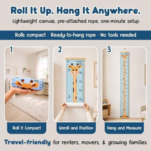 Kids Growth Chart Wall Decor - Canvas Height Chart with Giraffe Design, 79" x 7.9"