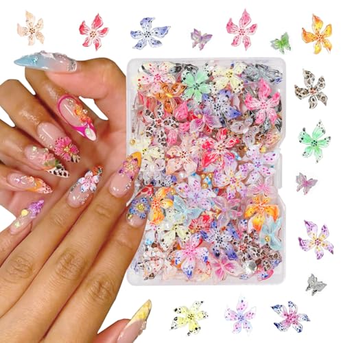 3D Flower & Butterfly Nail Charms Set - 100+ Pcs Summer Gel Nail Gems
