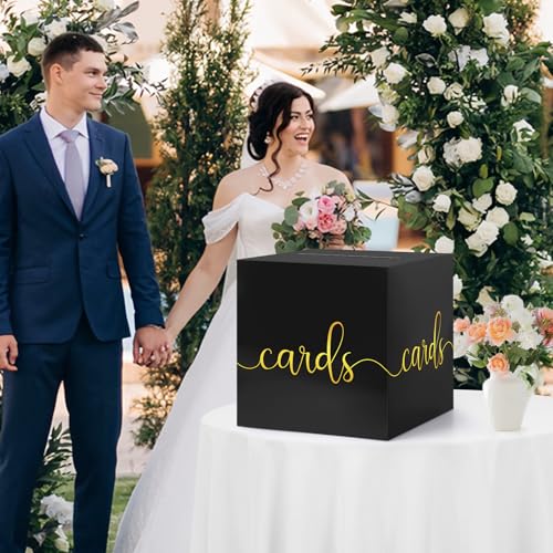 Adecortalk 9'' Black Wedding Card Box with Gold Foil Design