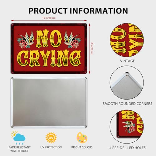 No Crying Tattoo Shop Metal Tin Sign - Retro Wall Decor, 8x12 Inch (Tattoo-A)