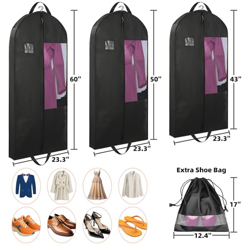 Stykontin 50" Garment Bag with 4" Gusset, Heavy-Duty Black Suit Cover