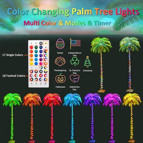 Color Changing 6FT Outdoor Palm Tree Lights with Remote Control and Coconuts
