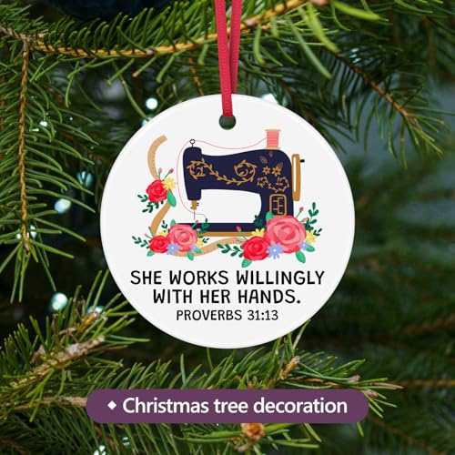 Ceramic Sewing Ornament Gift for Quilters & Seamstresses