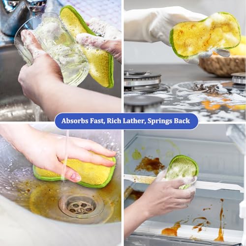 Multi-Purpose Microfiber Dish Sponges - 12 Pack Reusable Non-Scratch Scrubbers
