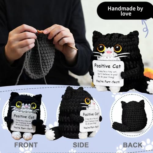 Handmade Black Cat Gifts - Positive Crochet Animal for Support