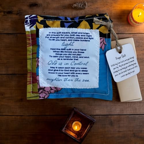 HOMUS Pocket Prayer Quilt with Cross, 4x4 Inch Inspirational Keepsake