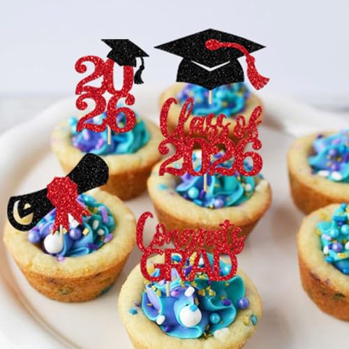 30 Pack Graduation Cupcake Toppers - Class of 2026 Decorations