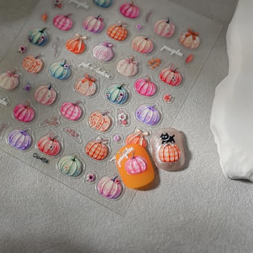 5D Jelly Embossed Fall Nail Stickers Colorful Pumpkin Autumn Decals