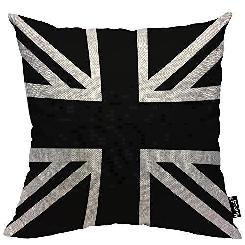 Mugod Union Jack Throw Pillow Cover - 18x18 Inch Cotton Linen