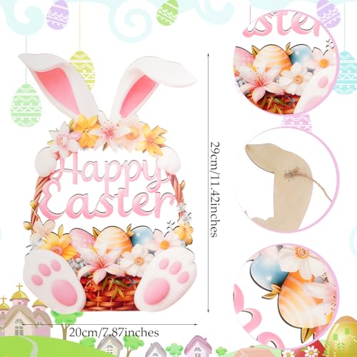 Hollow Bunny Wooden Easter Wreath Sign for Door Decor