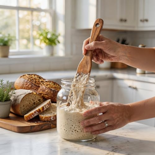 Wooden Skinny Spurtle for Sourdough - 11in Mixing & Scraping Tool