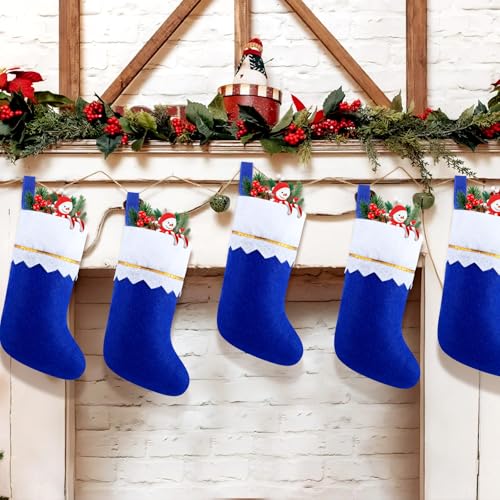 Blue Christmas Felt Stockings Bulk Set - 14.7 x 9.45 Inches, 12 Pcs