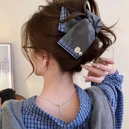 iRIIRIO 2pcs Cloth Covered Large Hair Claw Clips with Bow and Ruffled Edge