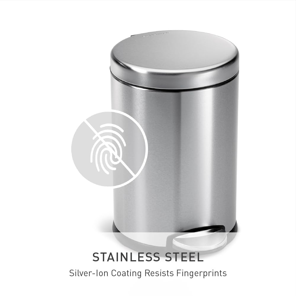 Simplehuman Round Bathroom Step Trash Can - 4.5 Liter | Brushed Stainless Steel Design