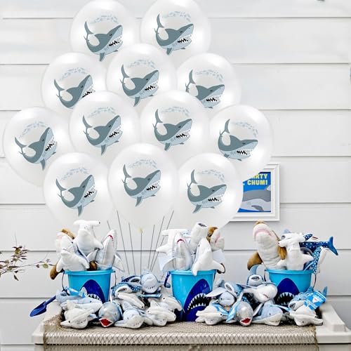JazSwirl Shark Birthday Balloons 12-Inch White Latex 24-Pack Party Decor